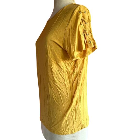 Womens Top Size Large Yellow Casual Detail Sleeve Everyday Wear Summer Beach - Picture 4 of 6